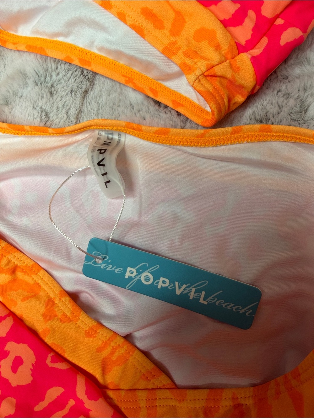 Neon Pink & Orange V‑Neck High Waist Bikini - Picture 6 of 8